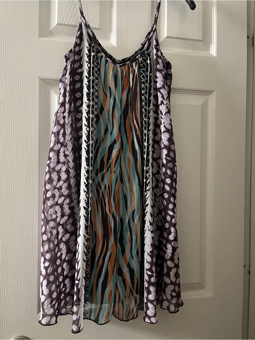 Flowy Multicolor Strappy Sundress with Purple Border